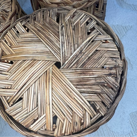 VTG Wicker Basket Planter Braided Woven Cachepot MCM Boho Cottage Set of 3 - Picture 16 of 17